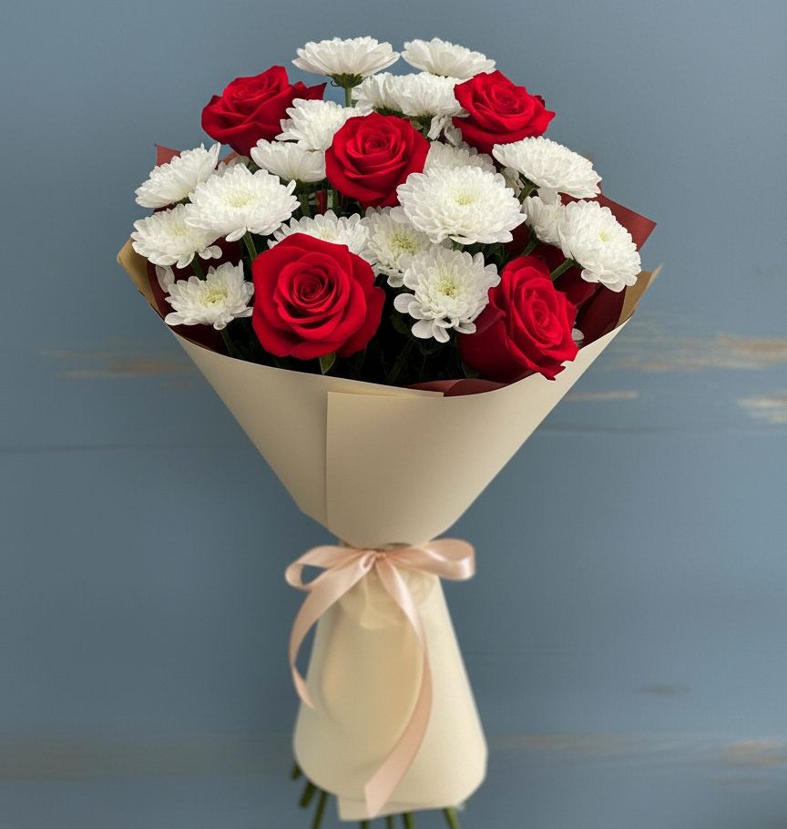 Букет цветов из: Розы и Хризантемы в Новом Хушете