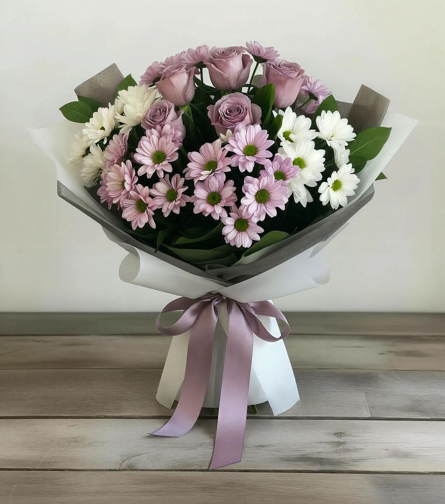 Букет цветов из: Хризантемы и Розы в Новом Хушете