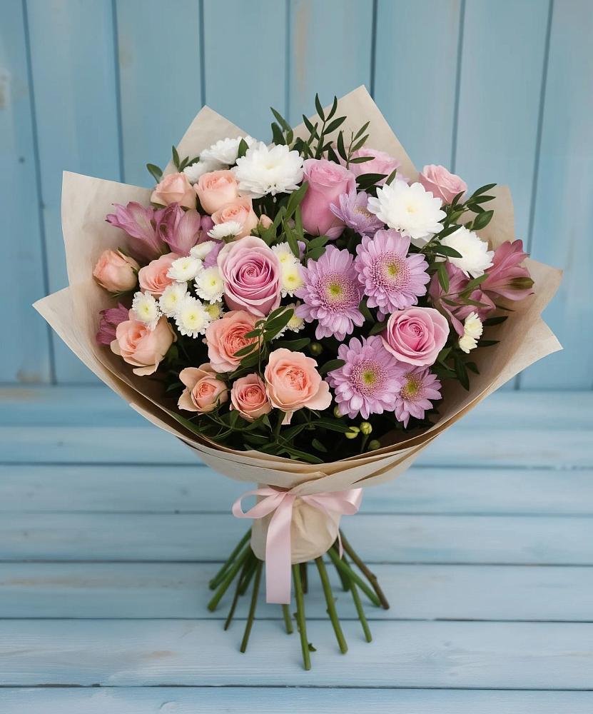 Букет цветов из: Хризантемы, Розы и Альстромерии в Новом Хушете