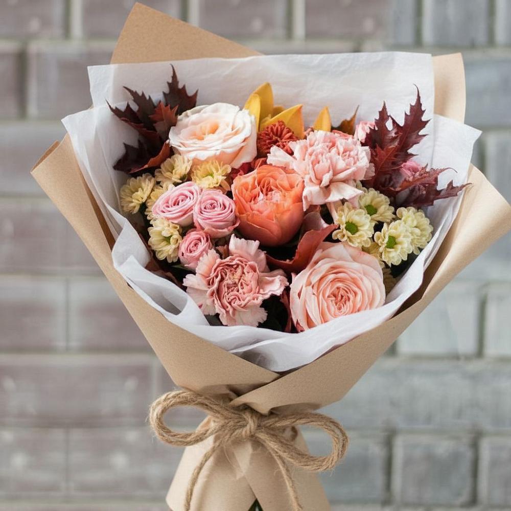 Букет цветов из: Гвоздики, Хризантемы и Розы в Новом Хушете