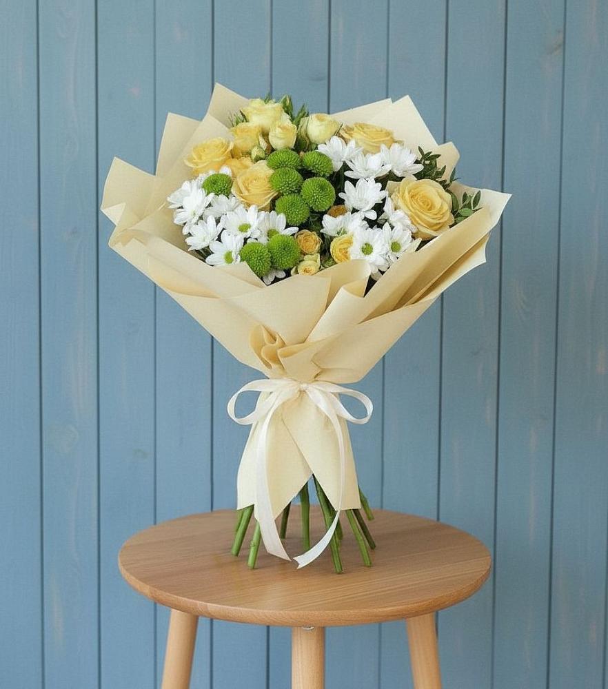 Букет цветов из: Хризантемы и Розы в Новом Хушете