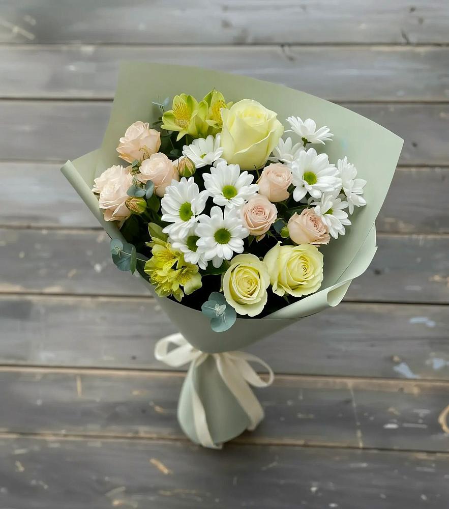 Букет цветов из: Альстромерии, Розы и Хризантемы в Новом Хушете