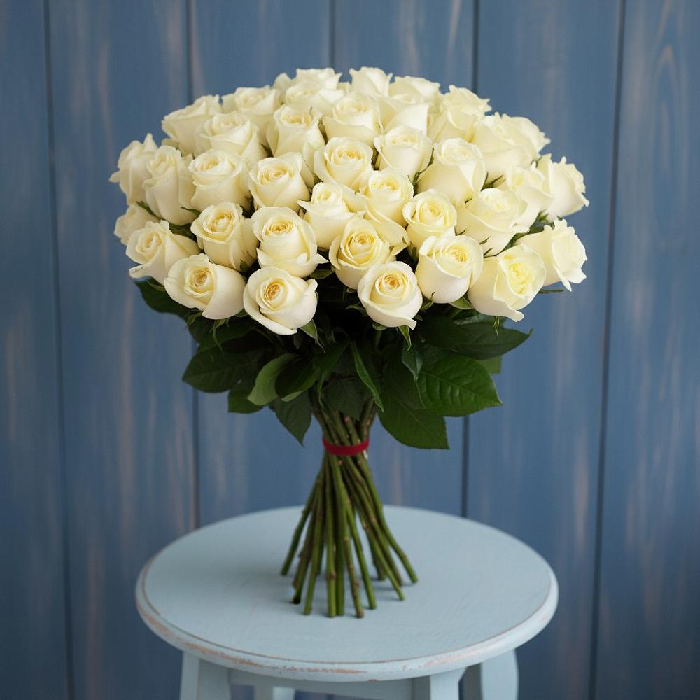 Букет 51 Белая роза Эдлесс Лав в Новом Хушете