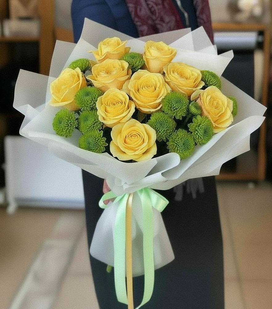 Букет цветов из: Хризантемы и Розы в Новом Хушете