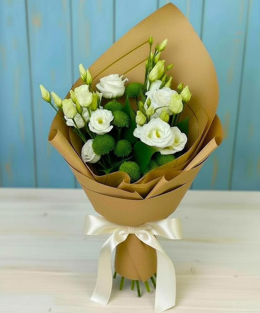 Букет цветов из: Хризантемы и Лизиантусы в Новом Хушете