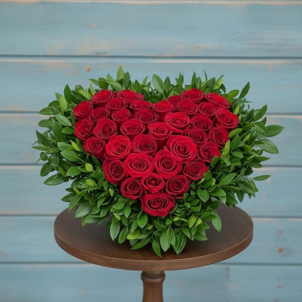 Цветочная композиция из Розы в виде сердца в Новом Хушете