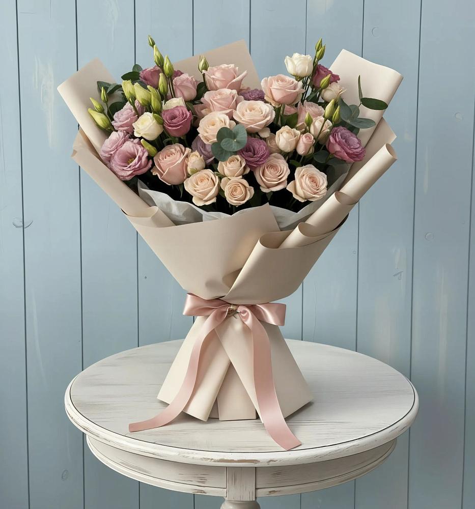 Букет цветов из: Розы и Лизиантусы в Новом Хушете