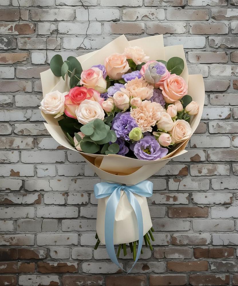 Букет цветов из: Розы, Лизиантусы и Гвоздики в Новом Хушете