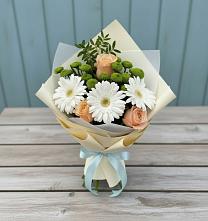 Букет цветов из:  Герберы, Розы и Хризантемы в Новом Хушете