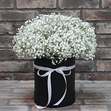 Цветочная композиция из Гипсофила в шляпной коробке в Новом Хушете